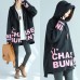 baggy loose black cotton hooded coats winter casual oversize prints outwear