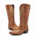 Women Retro Floral Animal Embroidery Leather Pointy  toe V  Cut Chunky Heel Mid  calf Knight Boots