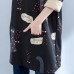 black plus size cartoon prints cotton cardigans long sleeve o neck coat autumn