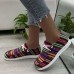 Women Large Size Stripe Printing Leopard Canvas Elastic Band Lace Up Casual Flat Shoes