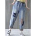 Beautiful Blue patchwork Pockets Cotton Pants Summer