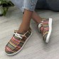 Women Large Size Stripe Printing Leopard Canvas Elastic Band Lace Up Casual Flat Shoes